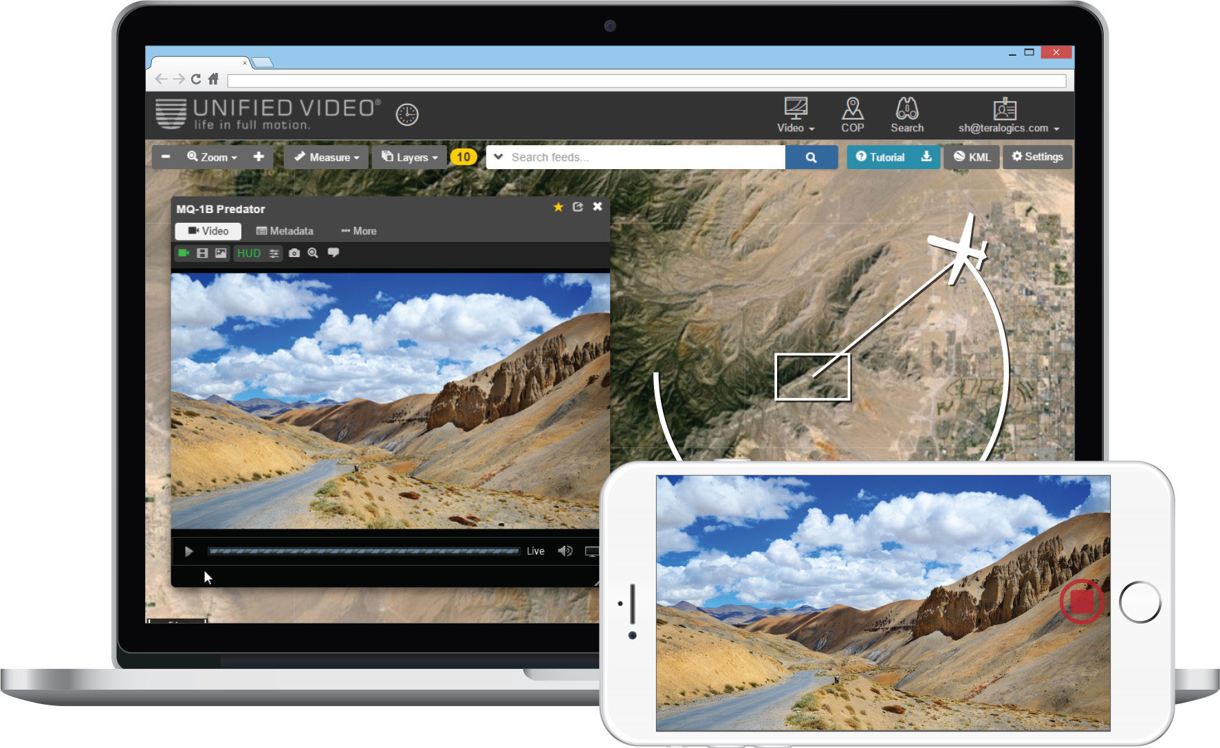 Live and archived video streaming solutions; full motion video streaming platform; easy to use; cloud based full motion video; DOD; UAV; Intelligence, surveillance, reconnaissance tool; KLV meta data; map mashups; line 21 KLV; map overlays; map tagging; temporal data; sensor data streaming platform; live video; archived video; geospatial search features